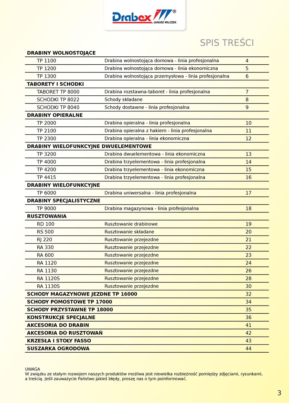 OPIERALNE TP 2000 Drabina opieralna - linia profesjonalna 10 TP 2100 Drabina opieralna z hakiem - linia profesjonalna 11 TP 2300 Drabina opieralna - linia ekonomiczna 12 DRABINY WIELOFUNKCYJNE