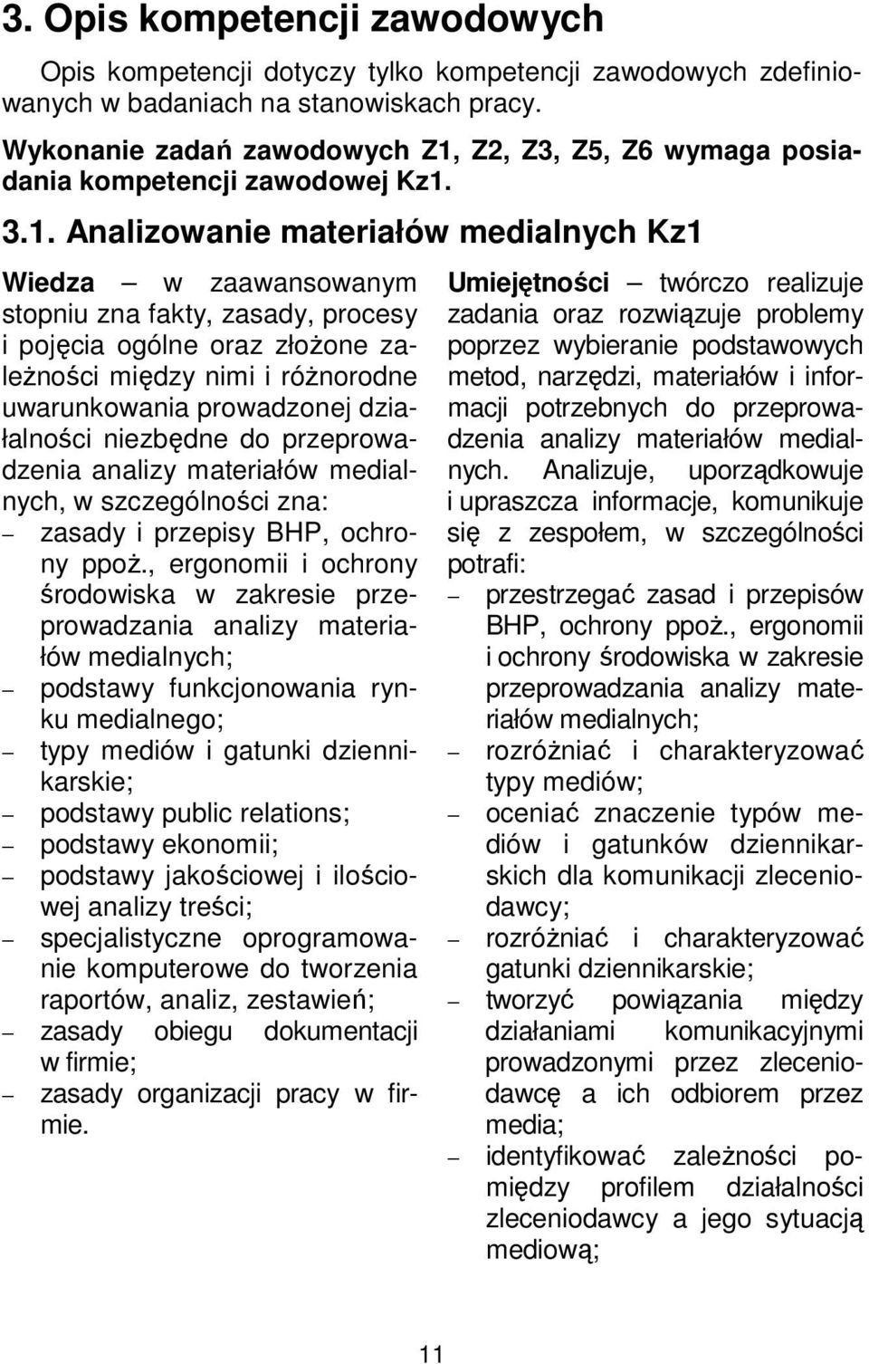 Z2, Z3, Z5, Z6 wymaga posiadania kompetencji zawodowej Kz1.