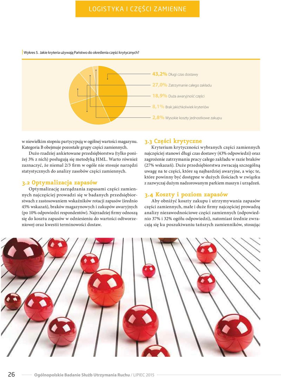 ogólnej wartości magazynu. Kategoria B obejmuje pozostałe grupy części zamiennych. Dużo rzadziej ankietowane przedsiębiorstwa (tylko poniżej 3% z nich) posługują się metodyką HML.