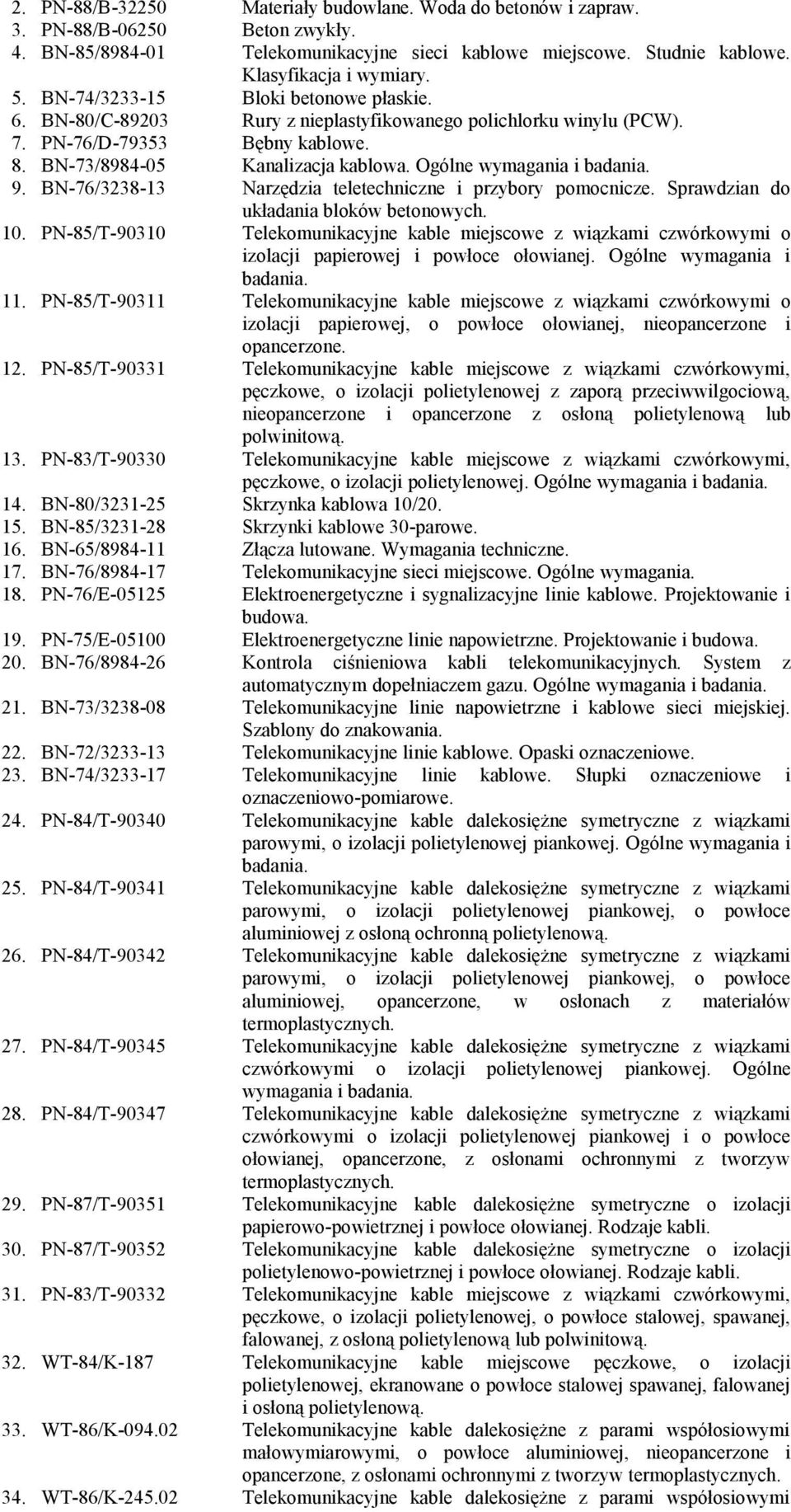 Ogólne wymagania i badania. 9. BN-76/3238-13 Narzędzia teletechniczne i przybory pomocnicze. Sprawdzian do układania bloków betonowych. 10.