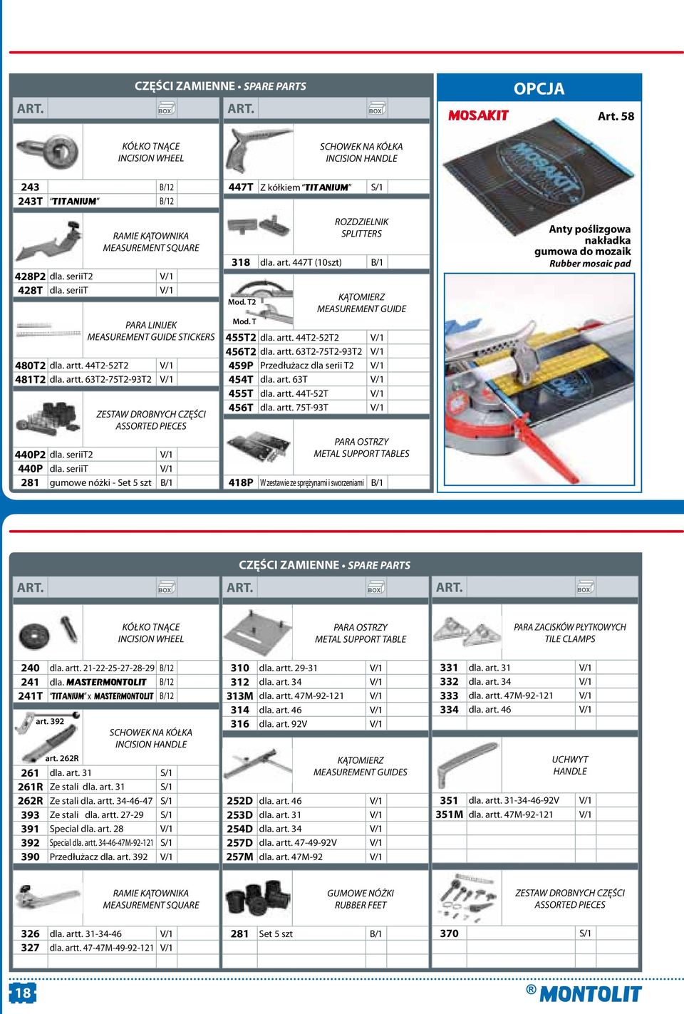 seriit2 V/1 440P dla. seriit V/1 281 gumowe nóżki - Set 5 szt B/1 447T Z kółkiem TITANIUM S/1 ROZDZIELNIK SPLITTERS 318 dla. art. 447T (10szt) B/1 Mod. T2 Mod. T KĄTOMIERZ MEASUREMENT GUIDE 455T2 dla.