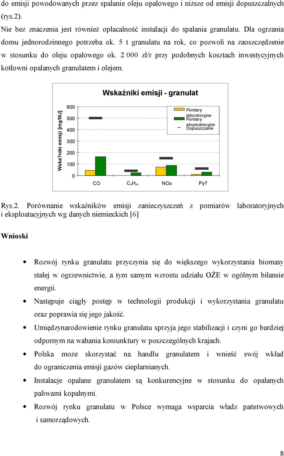 2000 zł/r przy podobnych kosztach inwestycyjnych kotłowni opalanych granulatem i olejem. Wskaźniki emisji - granulat Wska?