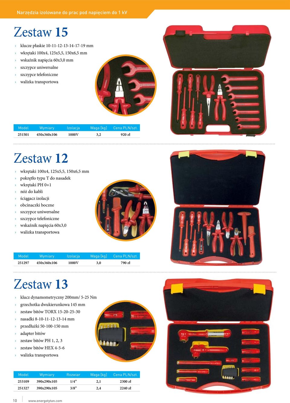 wskaźnik napięcia 60x3,0 walizka transportowa 251297 450x360x106 1000V 3,0 790 zł Zestaw 13 klucz dynamometryczny 200mm/ 5-25 Nm grzechotka dwukierunkowa 145 mm zestaw bitów TORX 15-20-25-30 nasadki