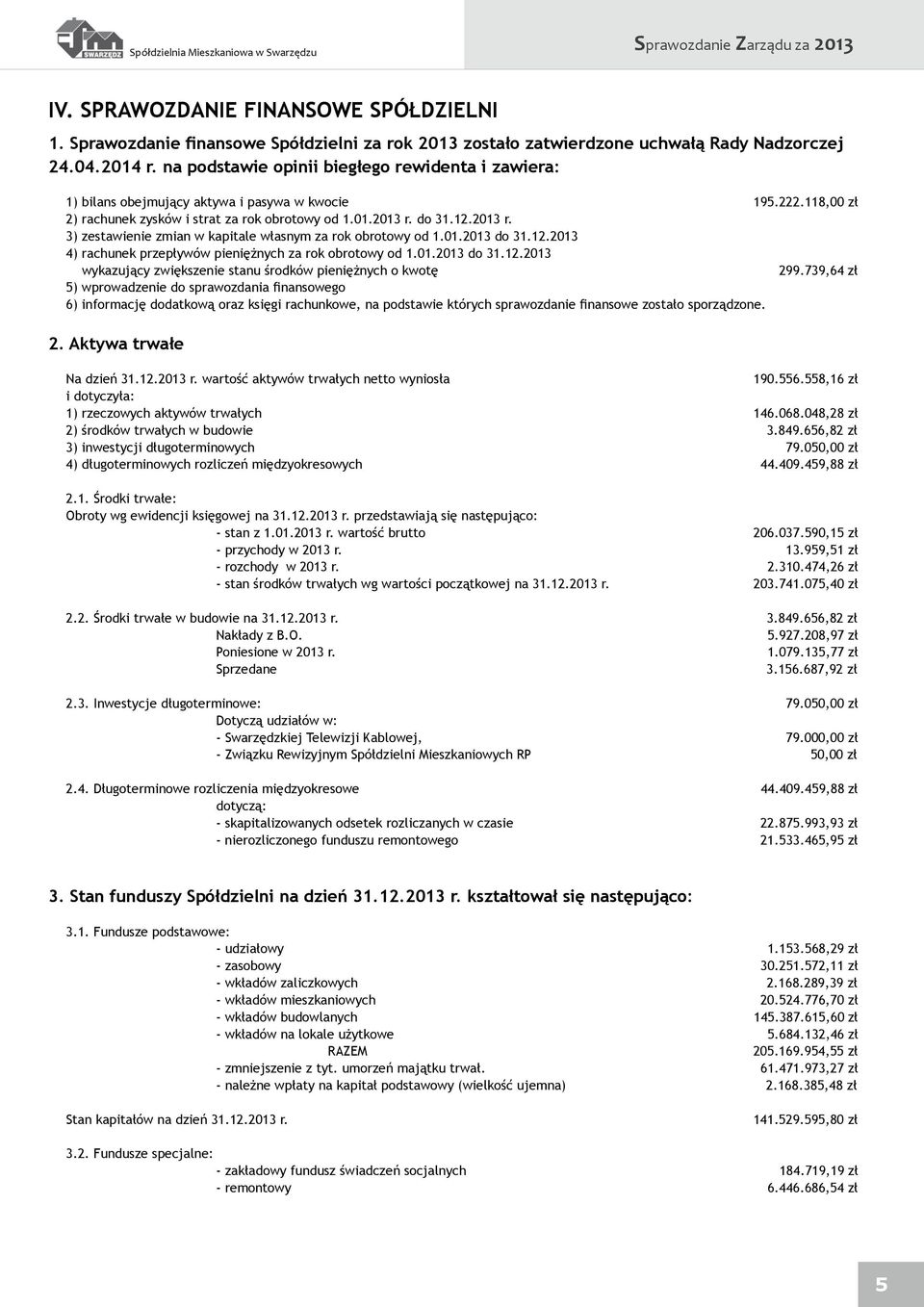 na podstawie opinii biegłego rewidenta i zawiera: 1) bilans obejmujący aktywa i pasywa w kwocie 195.222.118,00 zł 2) rachunek zysków i strat za rok obrotowy od 1.01.2013 r.