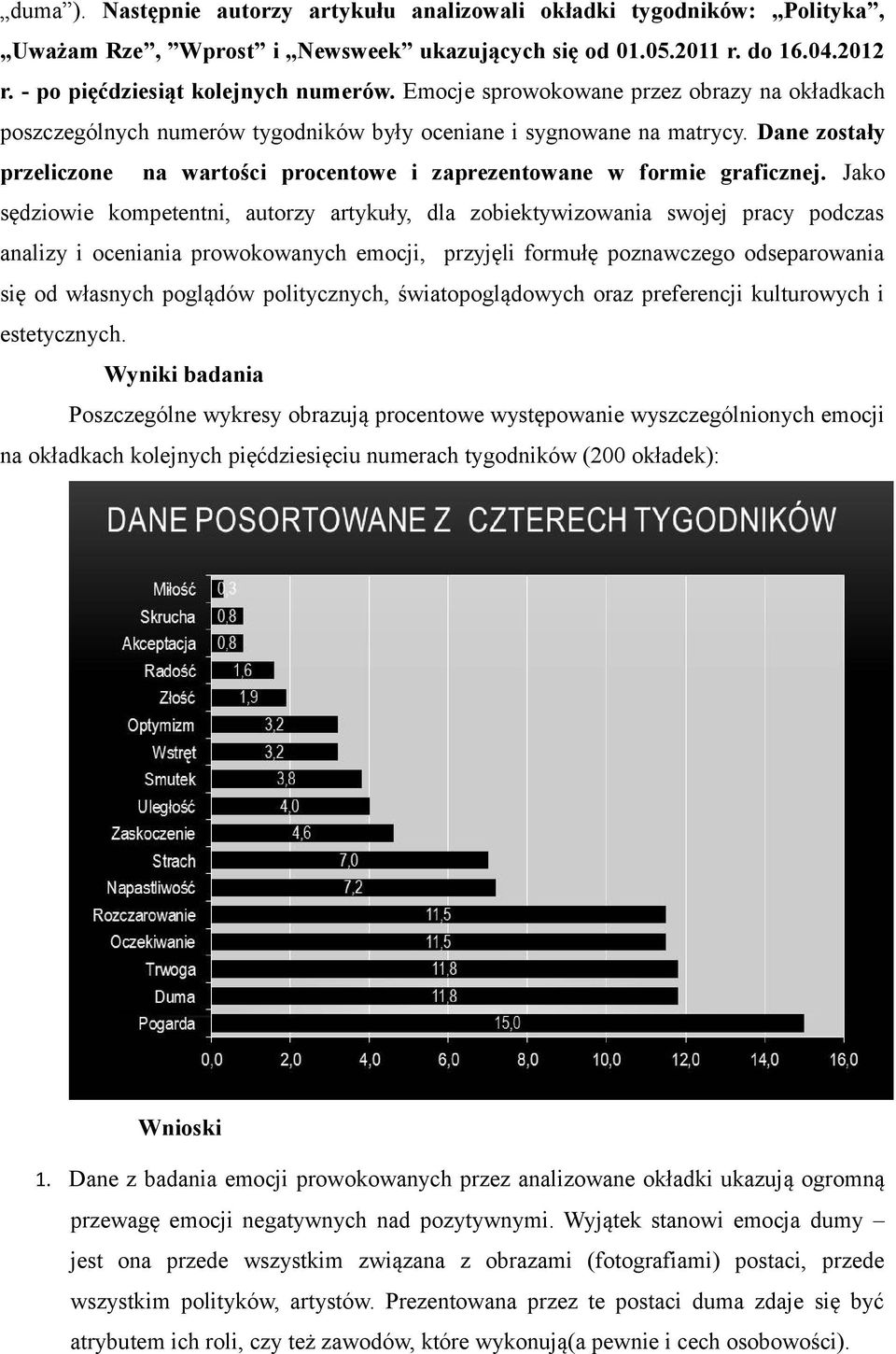 Dane zostały przeliczone na wartości procentowe i zaprezentowane w formie graficznej.