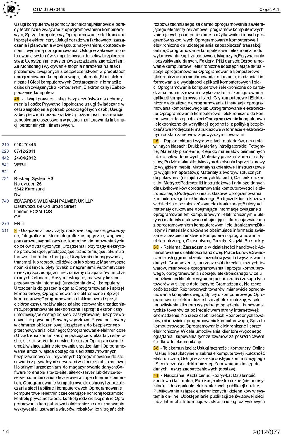 Uslugi komputerowej pomocy technicznej,mianowicie porady techniczne związane z oprogramowaniem komputerowym, Sprzęt komputerowy,oprogramowanie elektroniczne i sprzęt elektroniczny;usługi doradztwa