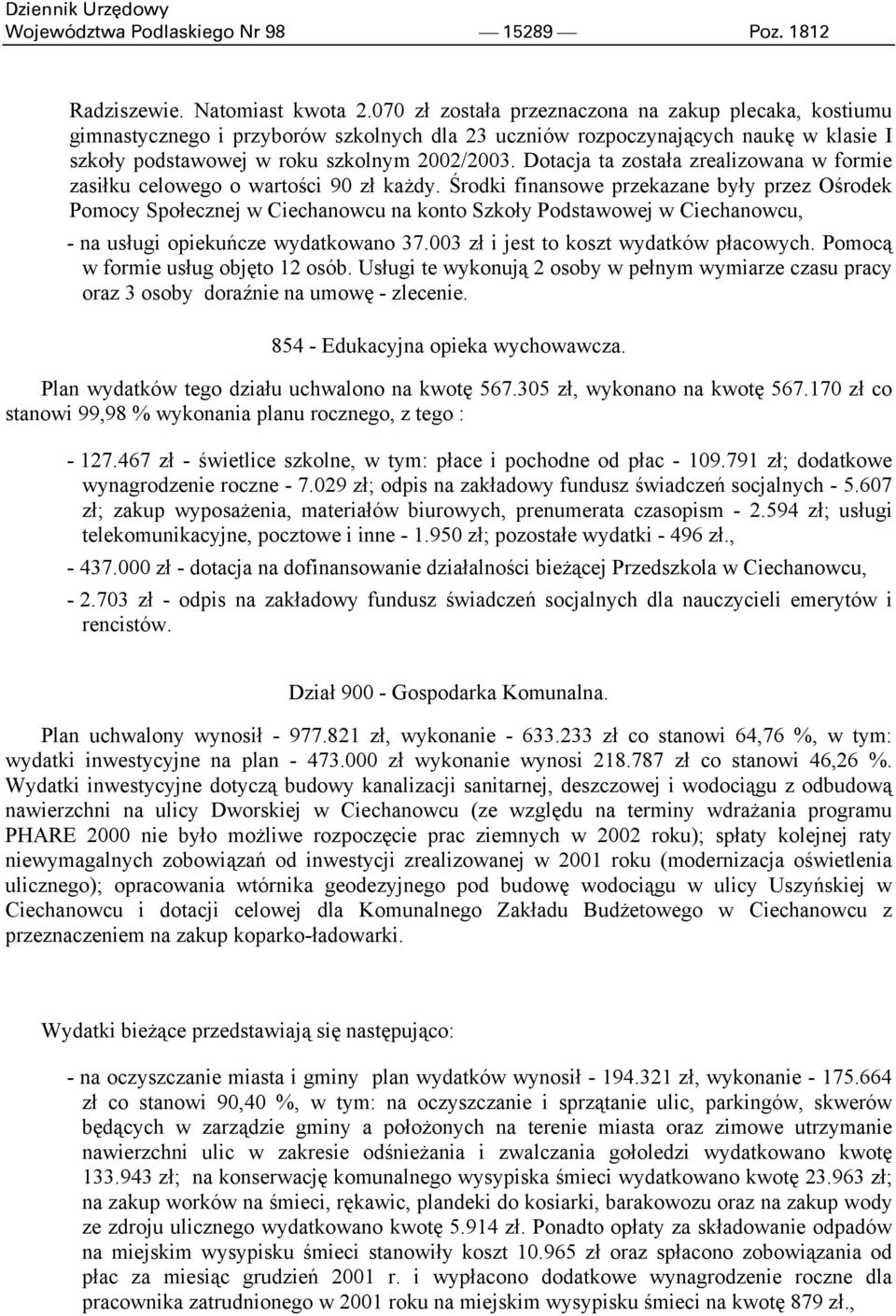 Dotacja ta została zrealizowana w formie zasiłku celowego o wartości 90 zł każdy.