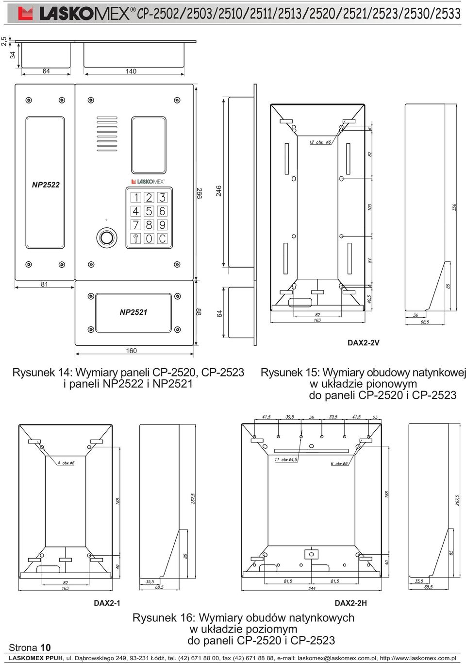 natynkowej w uk³adzie pionowym do paneli CP-2520 i CP-2523 Strona 10 DAX2-1