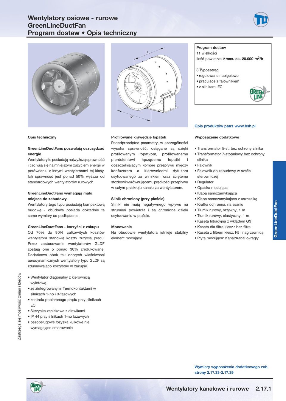 pl Opis techniczny GreenLineDuctFans pozwalają oszczędzać energię Wentylatory te posiadają najwyższą sprawność i cechują się najmniejszym zużyciem energii w porównaniu z innymi wentylatorami tej