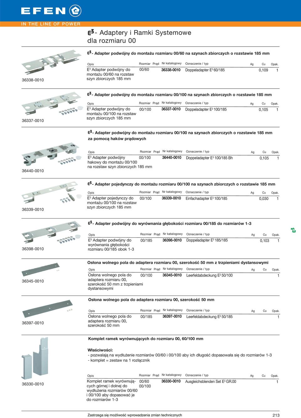 zbiorczych 85 mm 00/00 67-000 Doppeladapter E 00/85 0,05 - Adapter podwójny do montażu rozmiaru 00/00 na szynach zbiorczych o rozstawie 85 mm za pomocą haków prądowych 6440-000 E Adapter podwójny