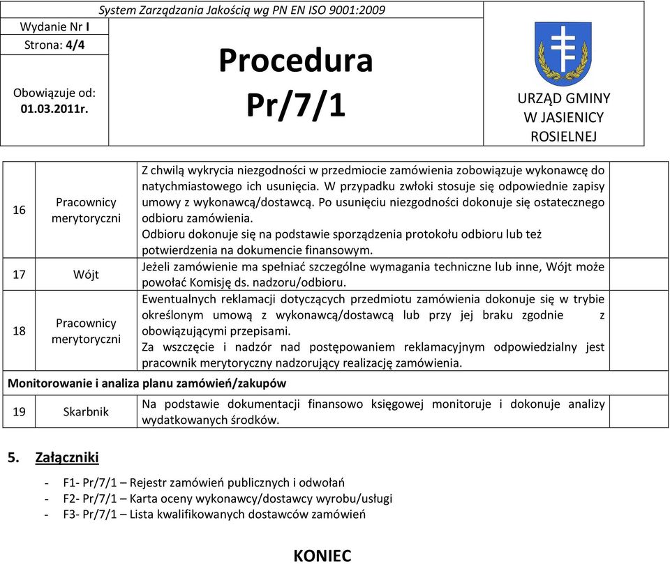 Odbioru dokonuje się na podstawie sporządzenia protokołu odbioru lub też potwierdzenia na dokumencie finansowym.