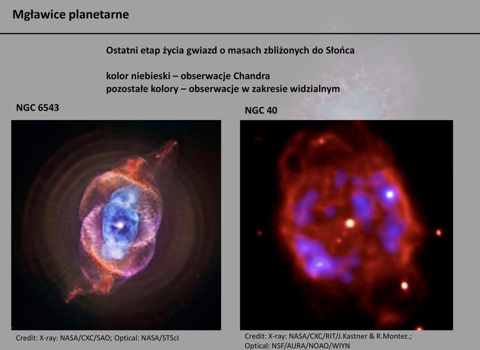 zakresie widzialnym NGC 40 Credit: X-ray: NASA/CXC/SAO; Optical: NASA/STScI