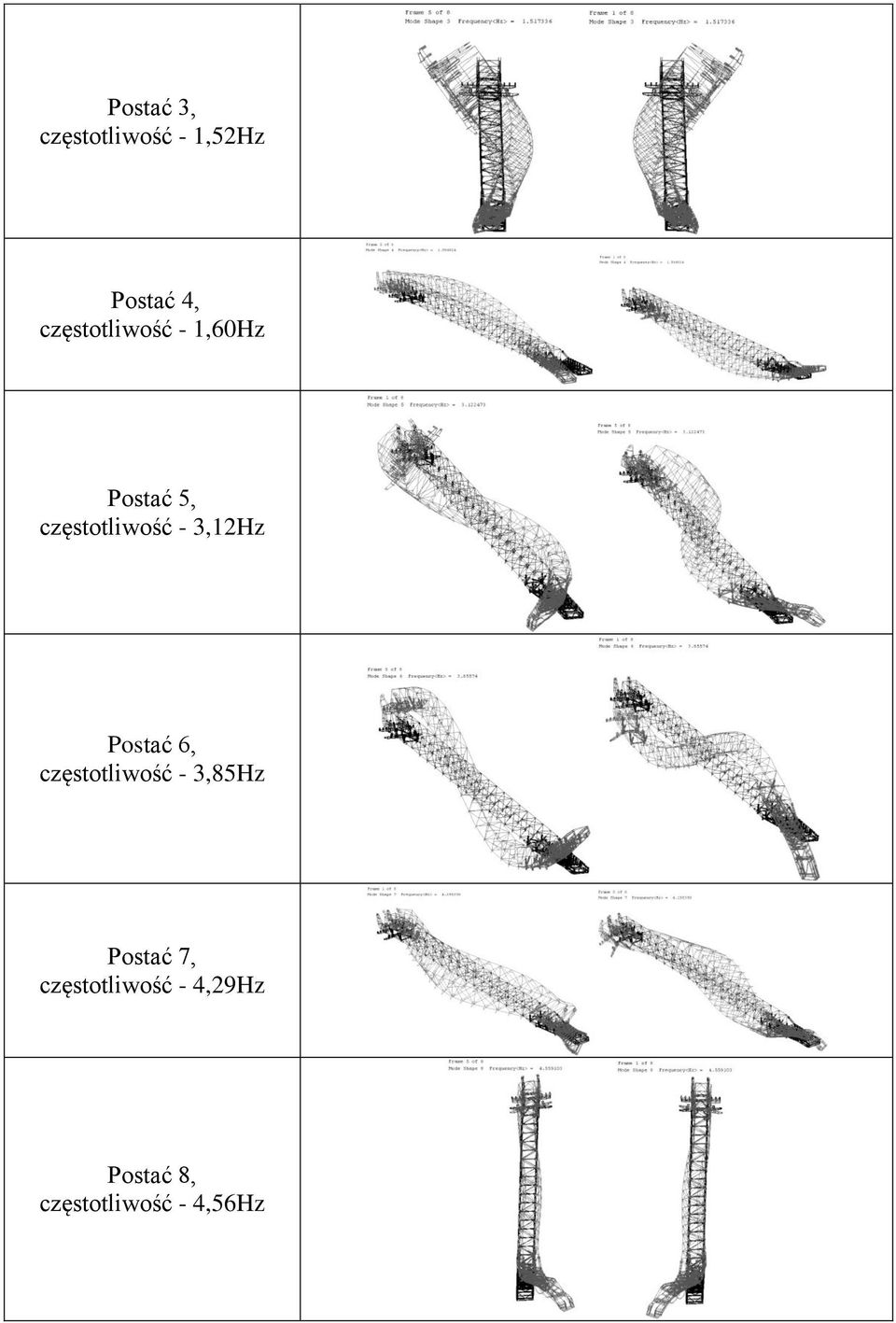 3,12Hz Postać 6, częstotliwość - 3,85Hz Postać 7,