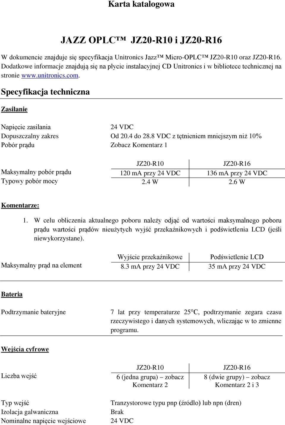 Specyfikacja techniczna Zasilanie Napięcie zasilania 24 VDC Dopuszczalny zakres Od 20.4 do 28.