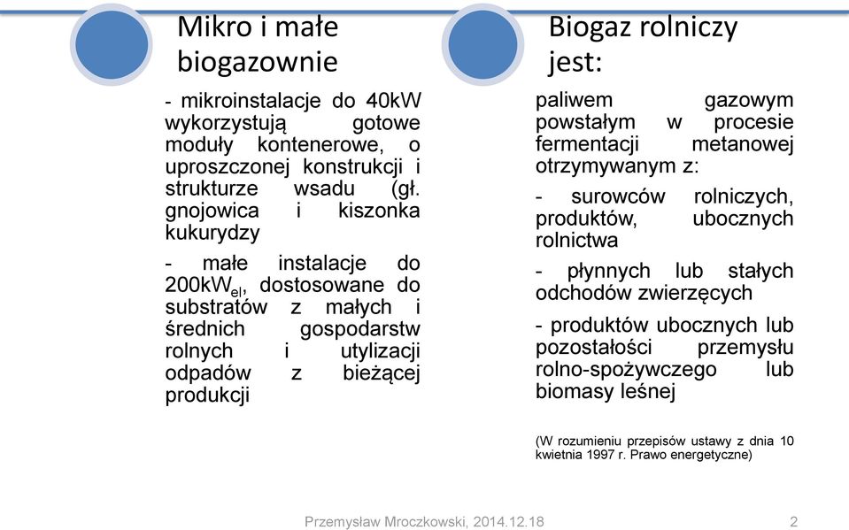 rolniczy jest: paliwem gazowym powstałym w procesie fermentacji metanowej otrzymywanym z: - surowców rolniczych, produktów, ubocznych rolnictwa - płynnych lub stałych odchodów