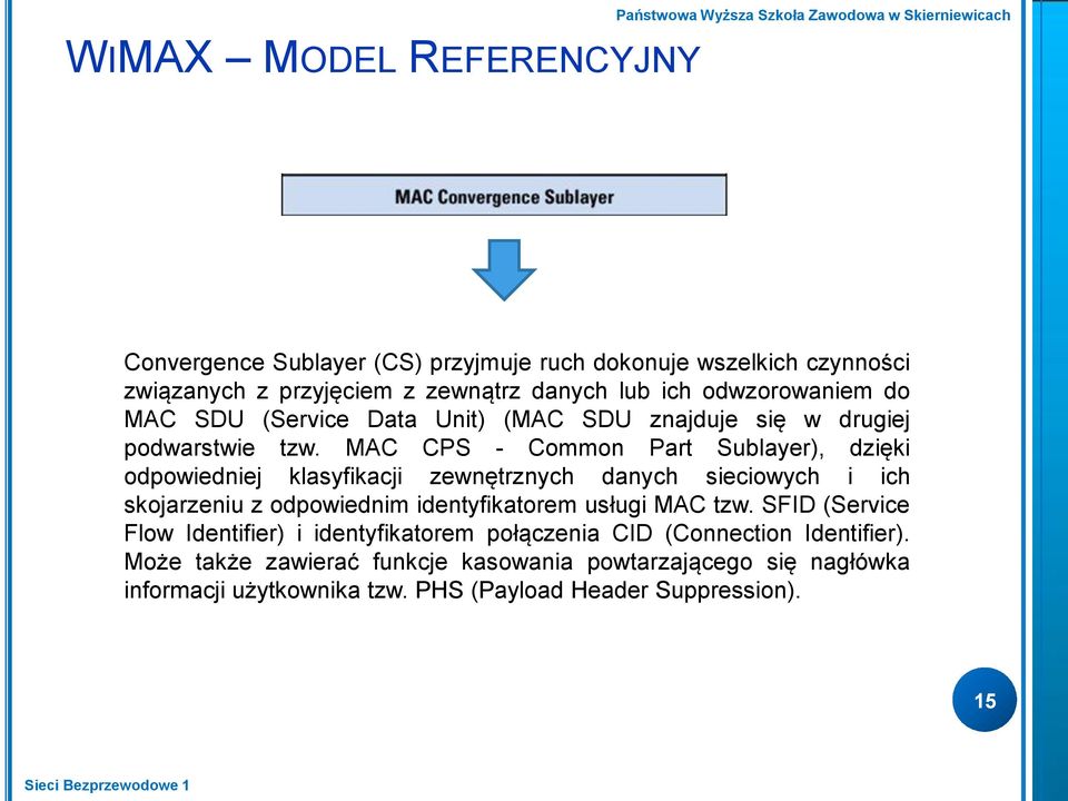 MAC CPS - Common Part Sublayer), dzięki odpowiedniej klasyfikacji zewnętrznych danych sieciowych i ich skojarzeniu z odpowiednim identyfikatorem usługi