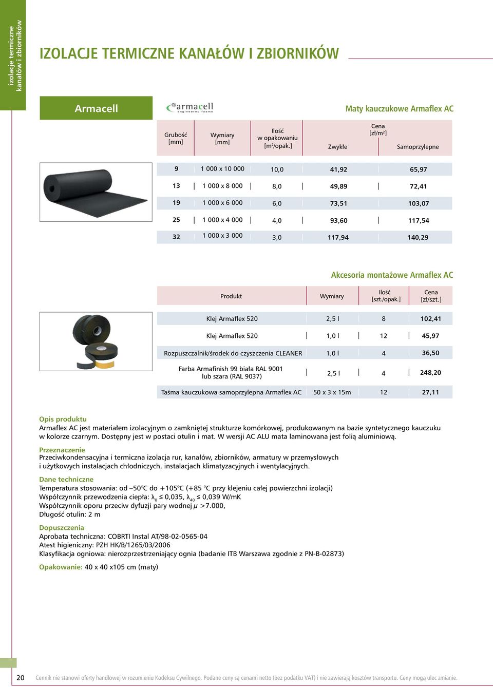 117,94 140,29 Akcesoria montażowe Armaflex AC Produkt Wymiary Ilość [szt./opak.] Cena [zł/szt.