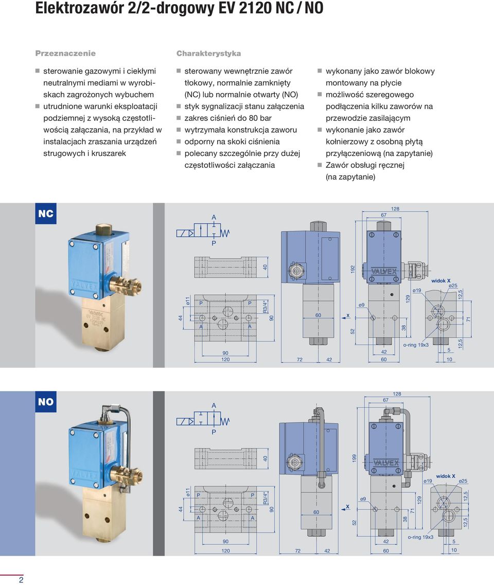 (NO) n styk sygnalizacji stanu załączenia n zakres ciśnień do 80 bar n wytrzymała konstrukcja zaworu n odporny na skoki ciśnienia n polecany szczególnie przy dużej częstotliwości załączania n