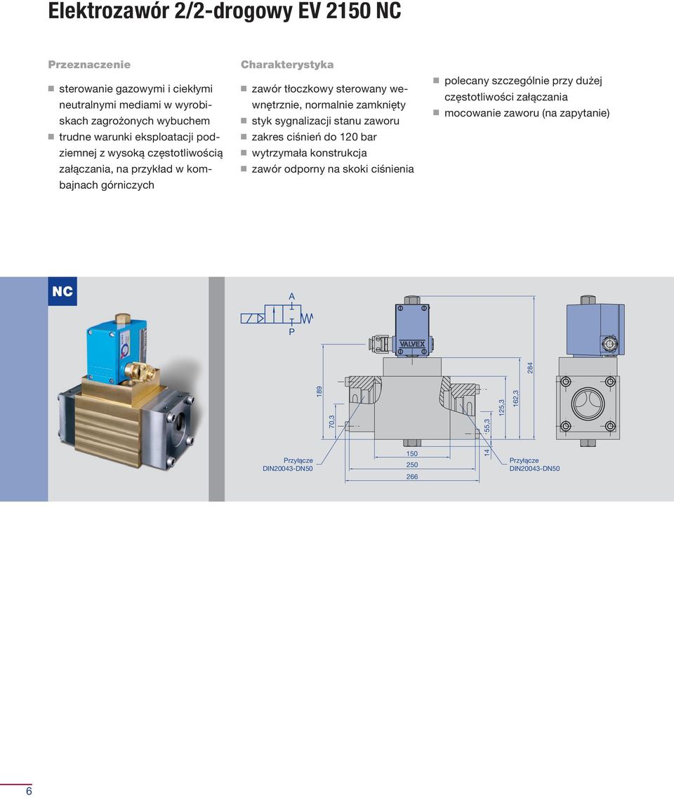 normalnie zamknięty n styk sygnalizacji stanu zaworu n zakres ciśnień do 120 bar n wytrzymała konstrukcja n zawór odporny na skoki ciśnienia n polecany