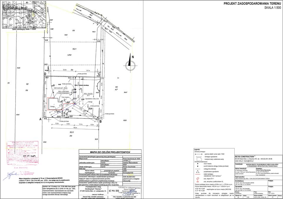 SKRZYNKA Z PODLICZNIKIEM SL 27,0m YAKY 4x16 mm2-55,0m B Kotwa gruntowa 10,3m 12,8m 13,1m 10,5m 1,5m 48,3m Legenda: A D RETIS CONSTRUCTION - budynek stacji uzdatniania wody www.retis.pl maszty@retis.