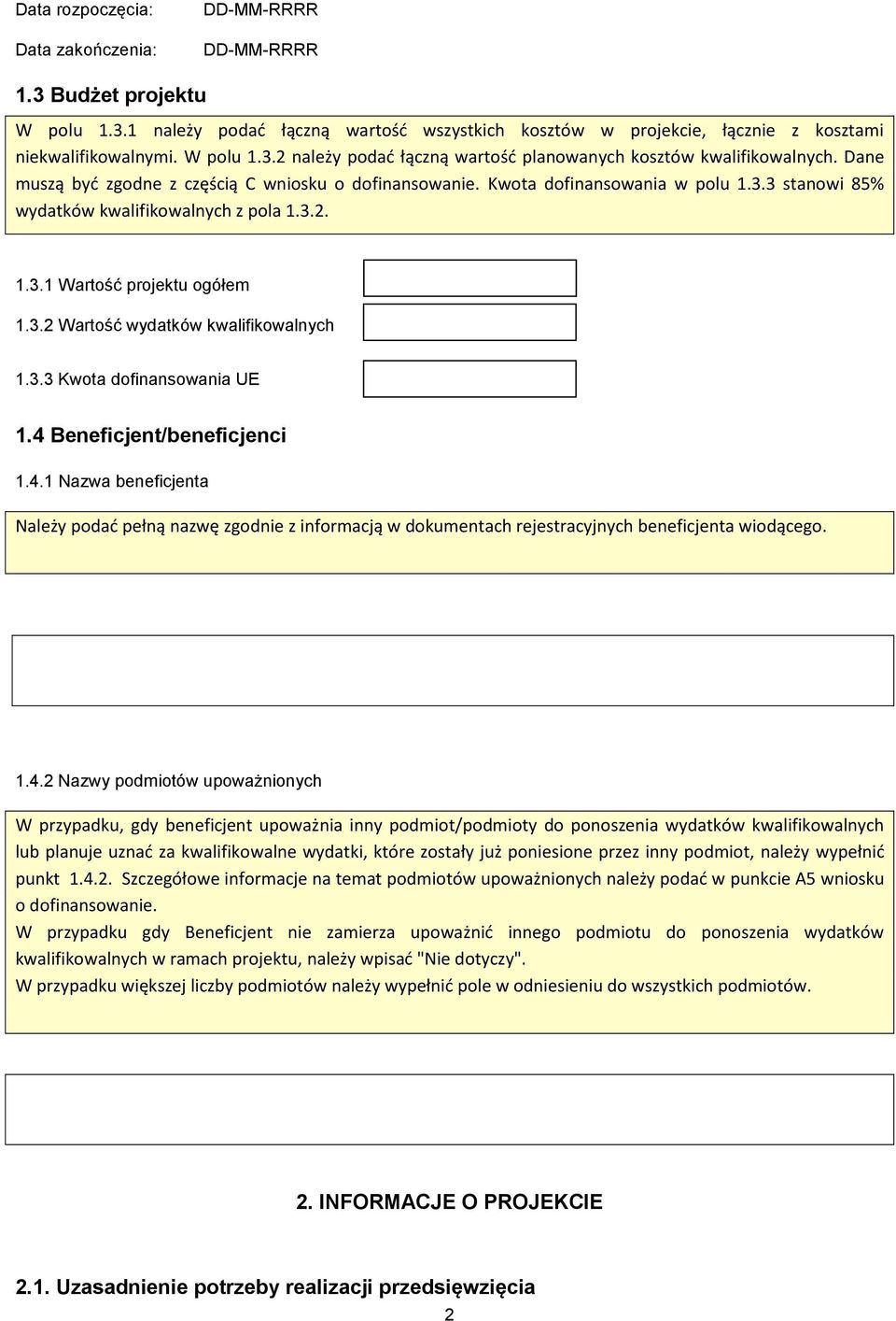 3.3 Kwota dofinansowania UE 1.4 