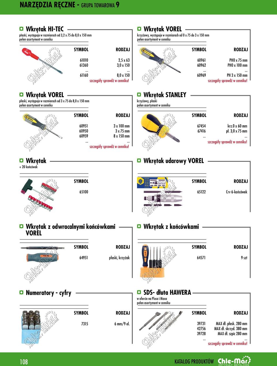 3 x 100 mm 60950 3 x 75 mm 60959 8 x 150 mm 67454 67416 krz.0 x 60 mm pł.