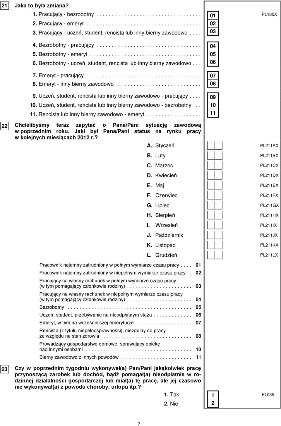 Uczeń, student, rencista lub inny bierny zawodowo - pracujący... 09 10. Uczeń, student, rencista lub inny bierny zawodowo - bezrobotny.. 11. Rencista lub inny bierny zawodowo - emeryt.