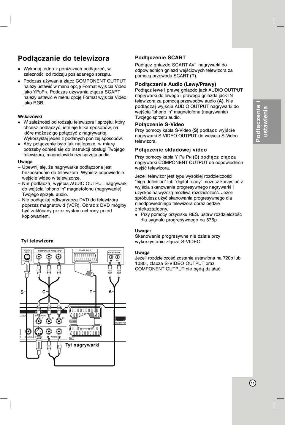 Wskazówki W zależności od rodzaju telewizora i sprzętu, który chcesz podłączyć, istnieje kilka sposobów, na które możesz go połączyć z nagrywarką. Wykorzystaj jeden z podanych poniżej sposobów.