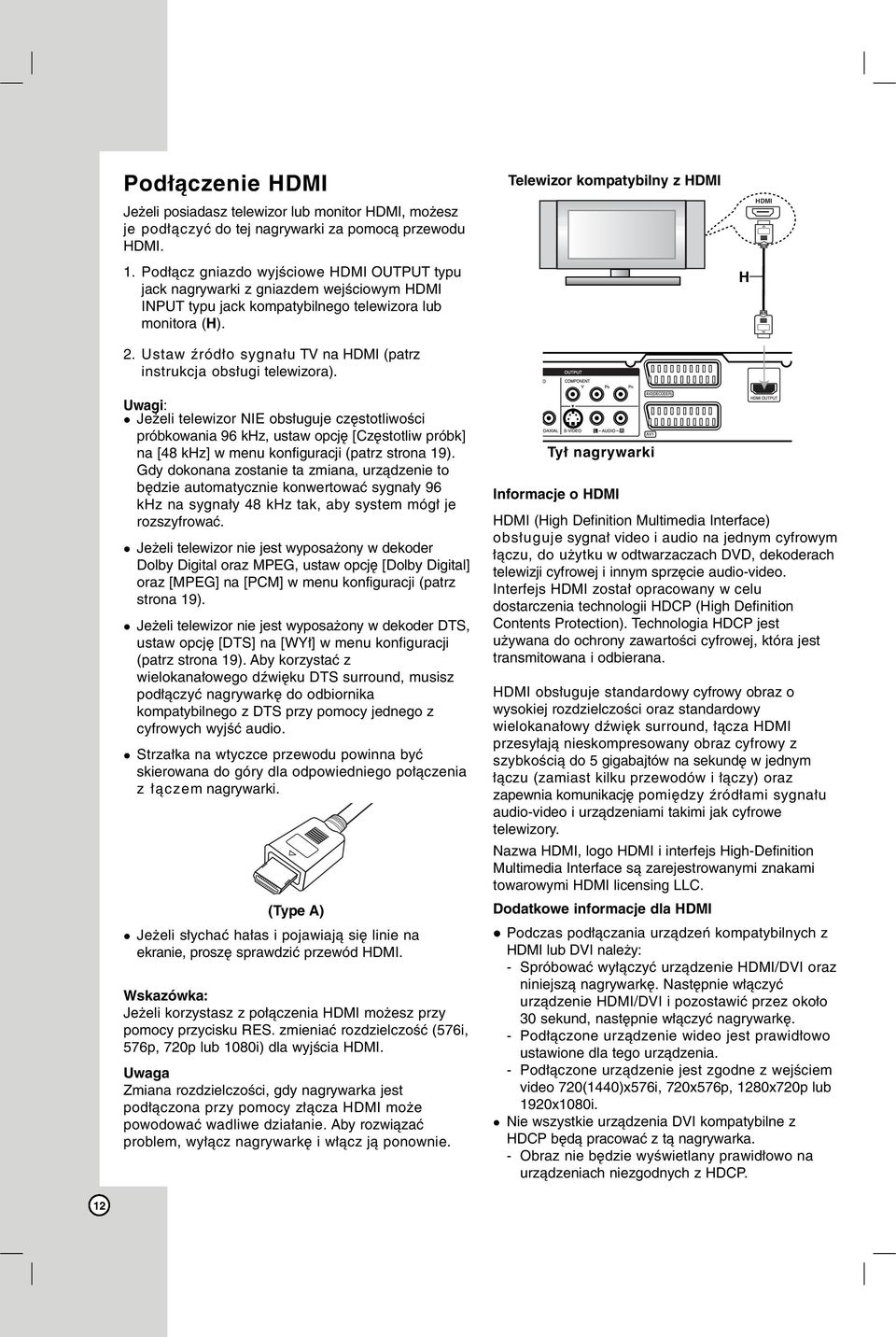 Ustaw źródło sygnału TV na HDMI (patrz instrukcja obsługi telewizora).