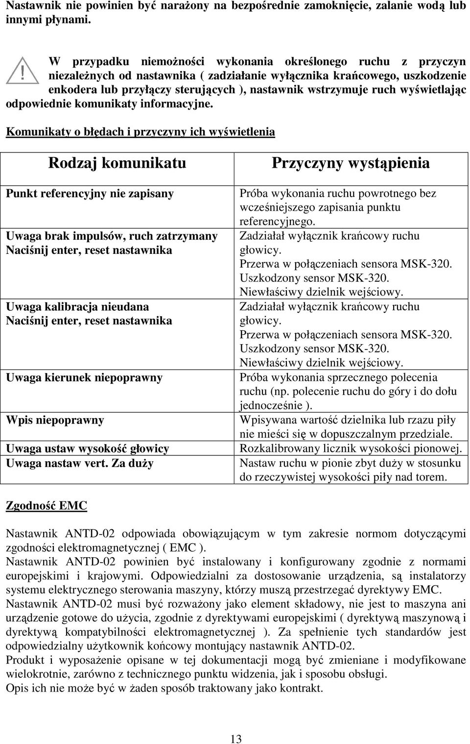 ruch wyświetlając odpowiednie komunikaty informacyjne.