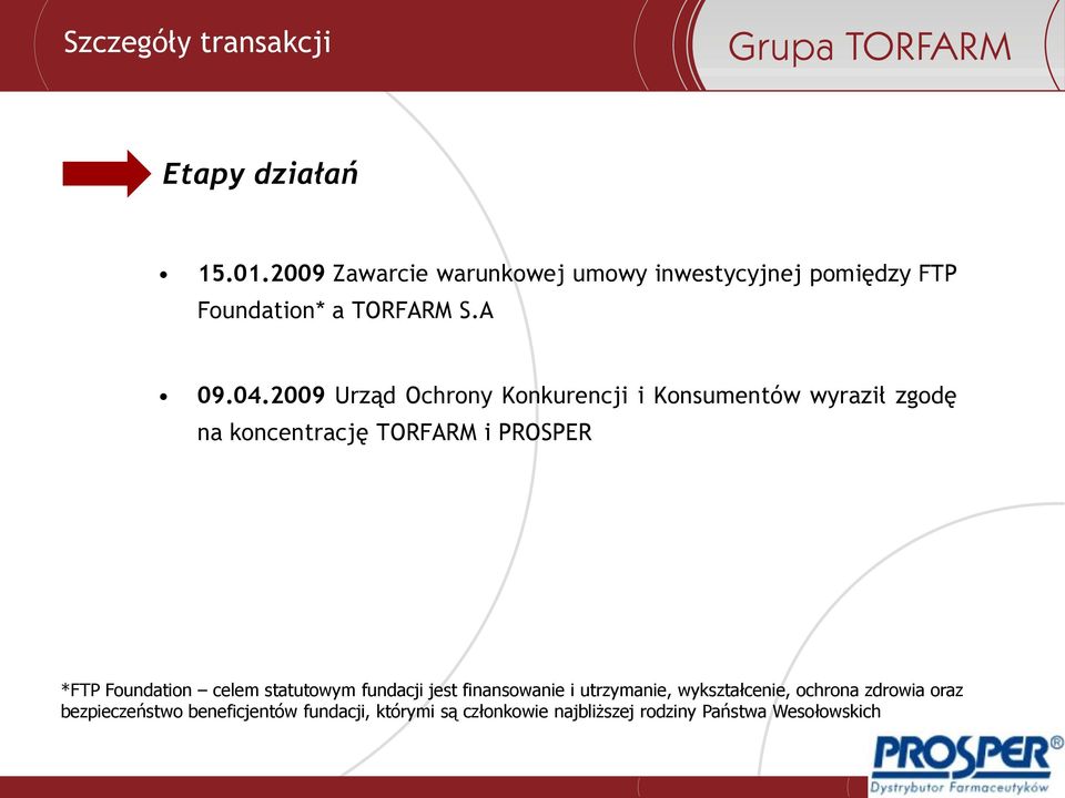 2009 Urząd Ochrony Konkurencji i Konsumentów wyraził zgodę na koncentrację TORFARM i PROSPER *FTP Foundation