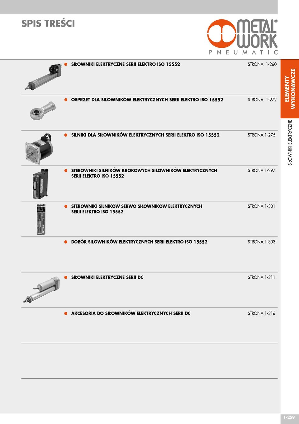 ELEKTRO ISO 15552 SIŁOWNIKI ELEKTRYCZNE P STEROWNIKI SILNIKÓW SERWO SIŁOWNIKÓW ELEKTRYCZNYCH STRONA 1-31 SERII ELEKTRO ISO 15552 P DOBÓR SIŁOWNIKÓW