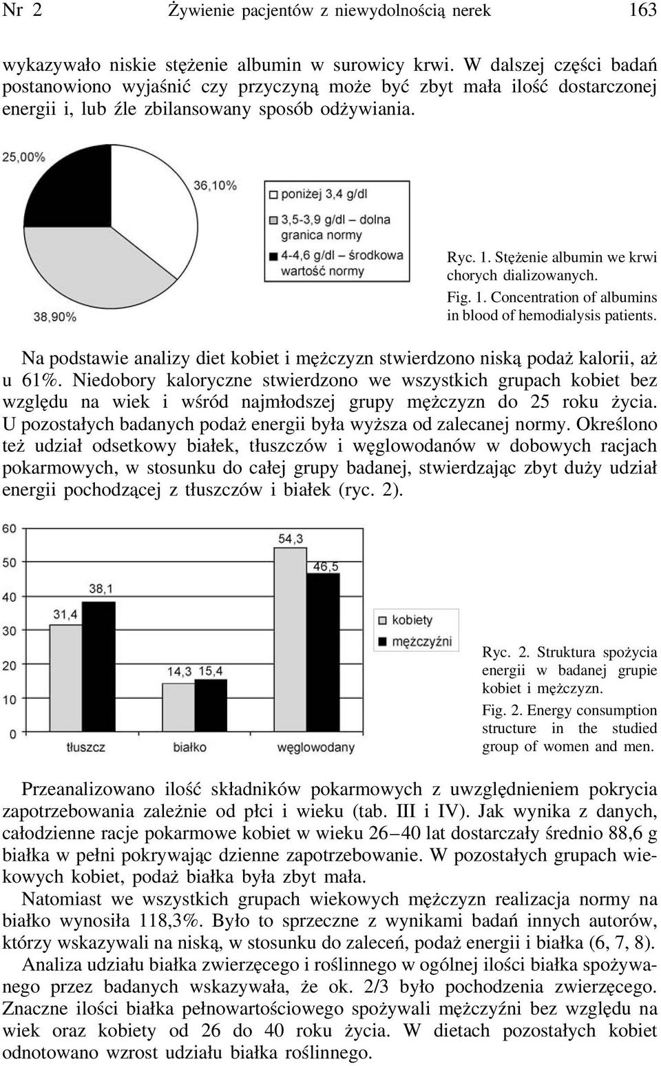 Stężenie albumin we krwi chorych dializowanych. Fig. 1. Concentration of albumins in blood of hemodialysis patients.