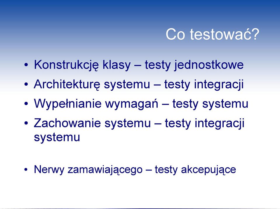 systemu testy integracji Wypełnianie wymagań testy