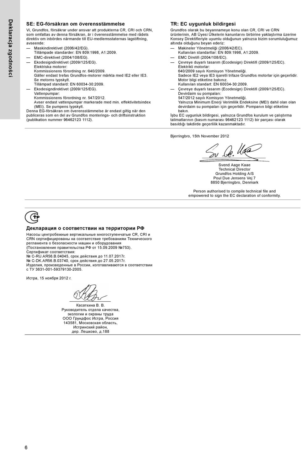 Elektriska motorer: Kommissionens förordning nr. 0/009. Gäller endast trefas Grundfosmotorer märkta med IE eller IE. Se motorns typskylt. Tillämpad standard: EN 000:009. Ekodesigndirektivet (009//EG).