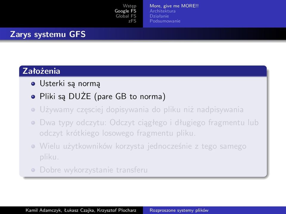 dopisywania do pliku niż nadpisywania Dwa typy odczytu: Odczyt ciągłego i długiego