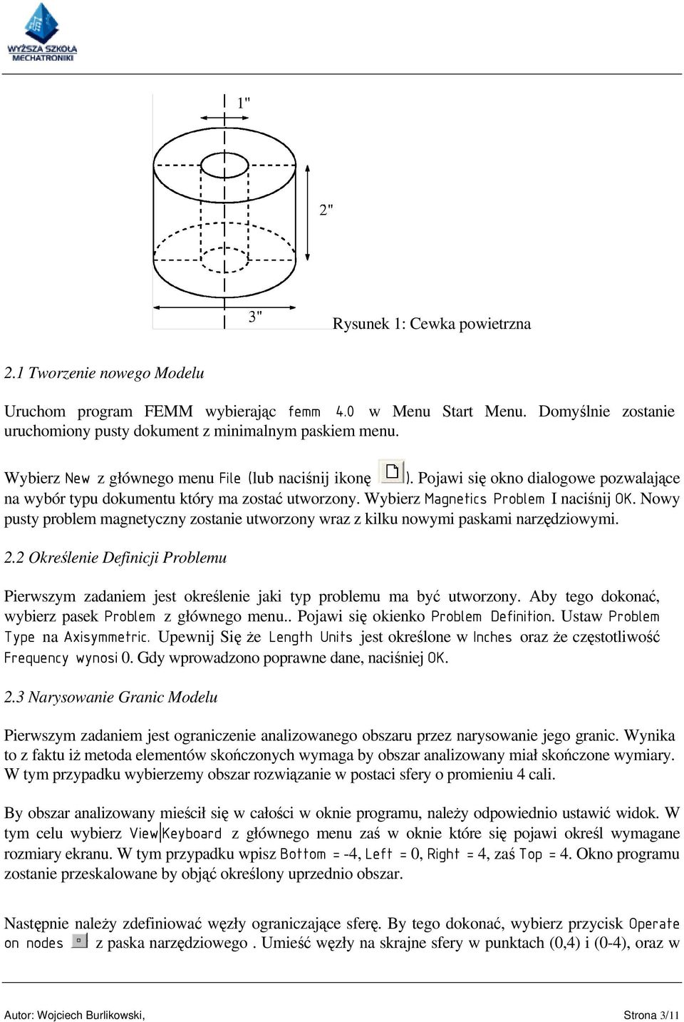 Nowy pusty problem magnetyczny zostanie utworzony wraz z kilku nowymi paskami narzędziowymi. 2.2 Określenie Definicji Problemu Pierwszym zadaniem jest określenie jaki typ problemu ma być utworzony.