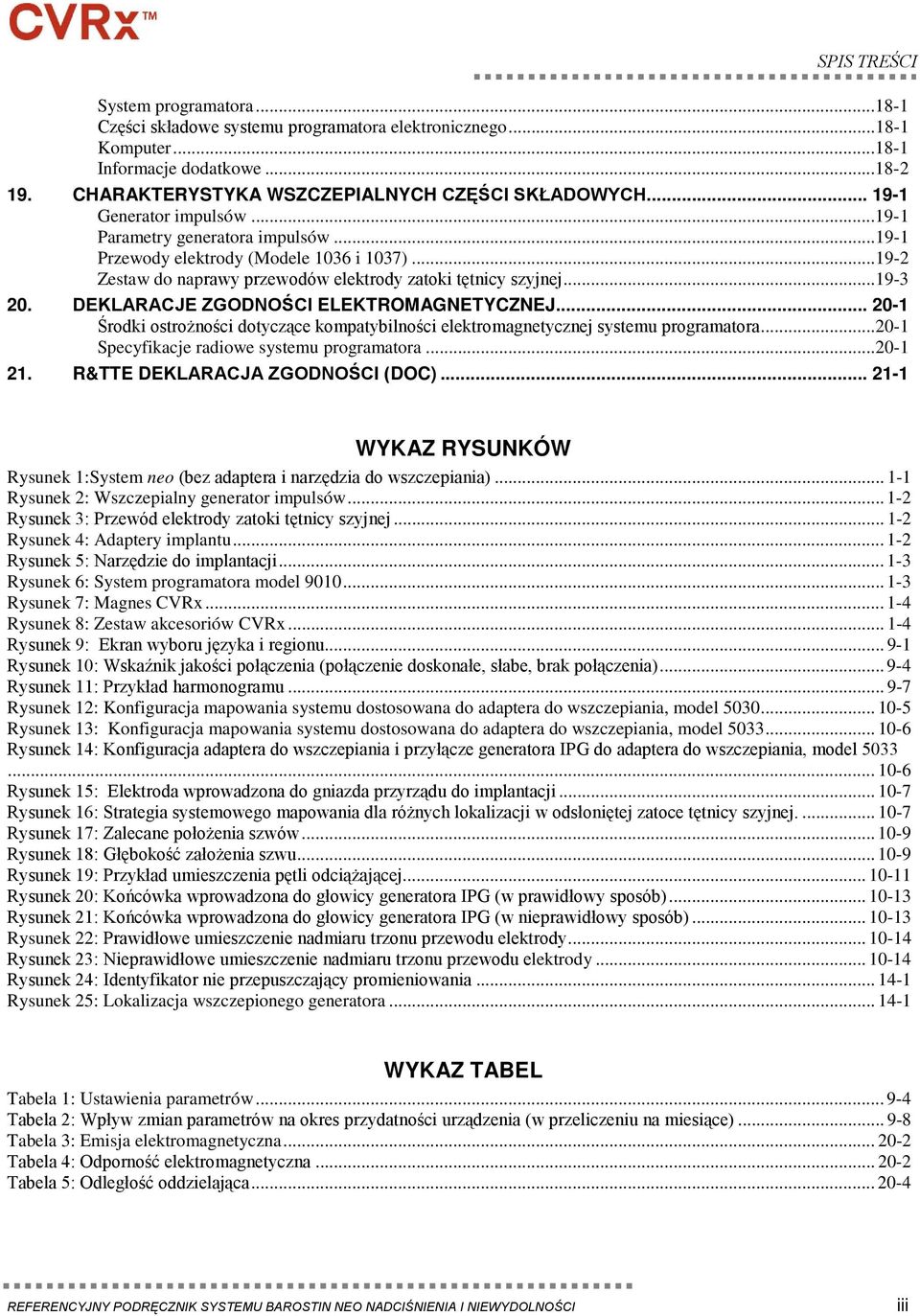 DEKLARACJE ZGODNOŚCI ELEKTROMAGNETYCZNEJ... 20-1 Środki ostrożności dotyczące kompatybilności elektromagnetycznej systemu programatora...20-1 Specyfikacje radiowe systemu programatora...20-1 21.