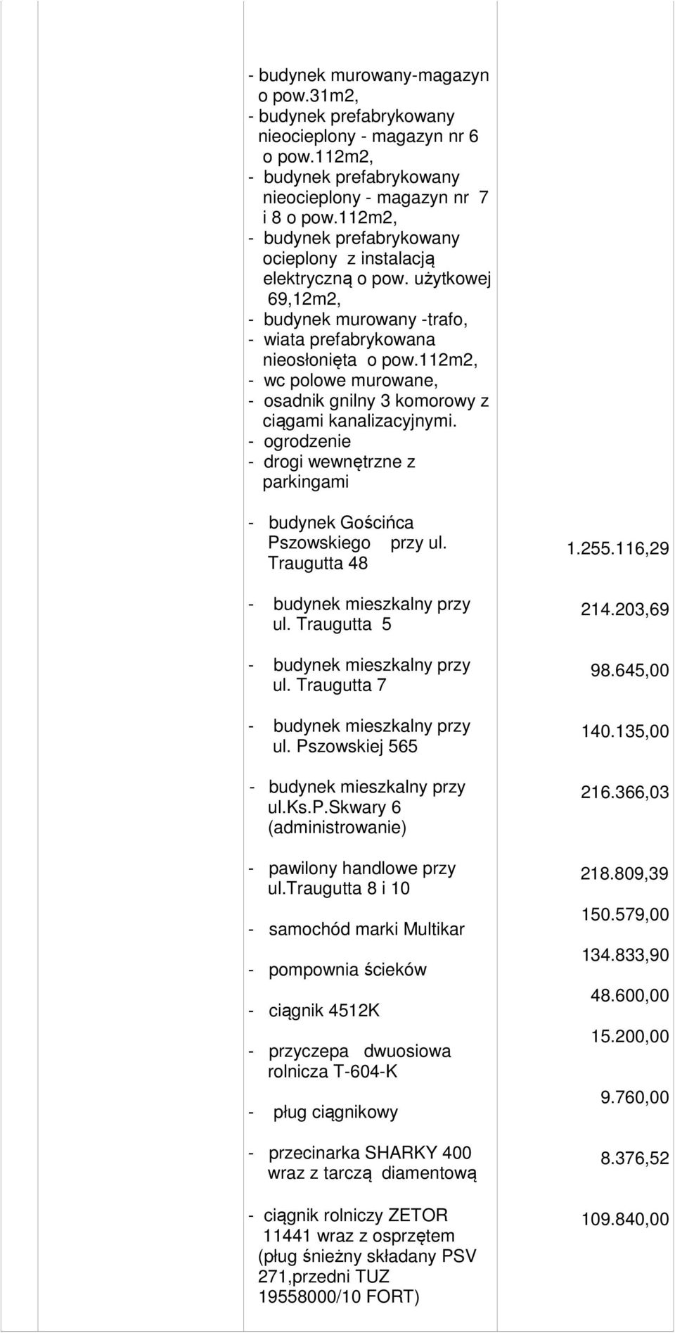 112m2, - wc polowe murowane, - osadnik gnilny 3 komorowy z ciągami kanalizacyjnymi. - ogrodzenie - drogi wewnętrzne z parkingami - budynek Gościńca Pszowskiego przy ul.