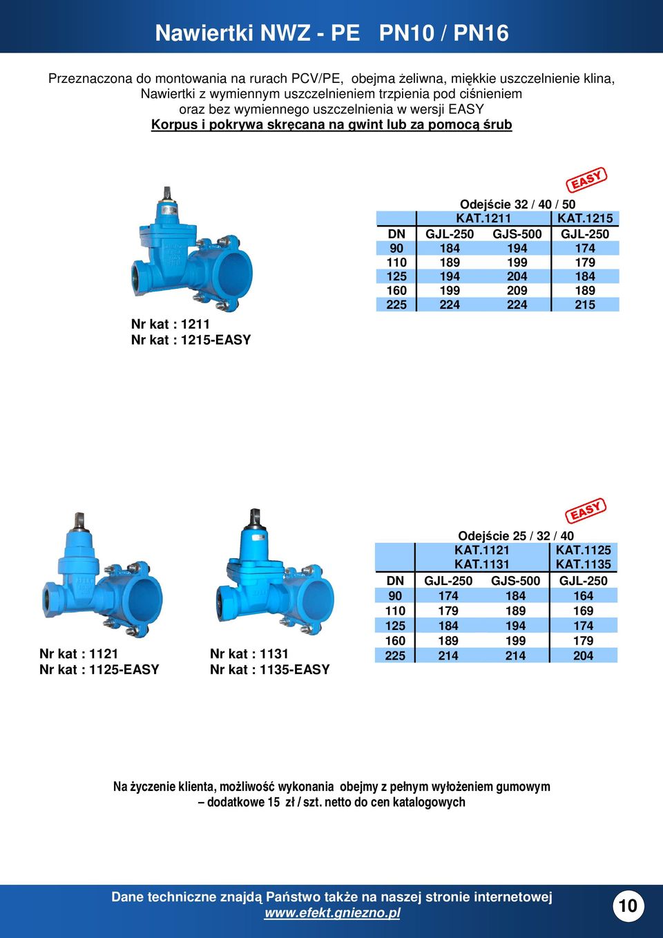 1215 DN GJL-250 GJS-500 GJL-250 90 184 194 174 110 189 199 179 125 194 204 184 160 199 209 189 225 224 224 215 Nr kat : 1121 Nr kat : 1125-EASY Nr kat : 1131 Nr kat : 1135-EASY Odejście 25 / 32 / 40