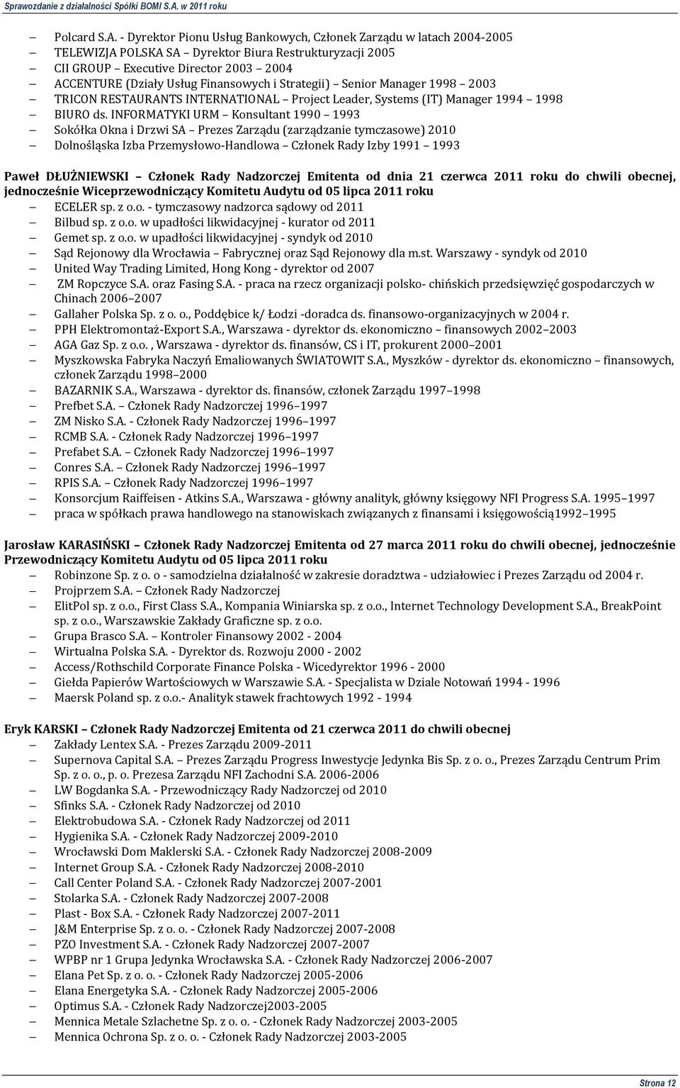 Finansowych i Strategii) Senior Manager 1998 2003 TRICON RESTAURANTS INTERNATIONAL Project Leader, Systems (IT) Manager 1994 1998 BIURO ds.