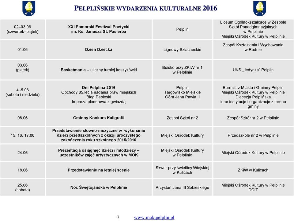 06 (sobota i niedziela) Dni a 2016 Obchody 85.