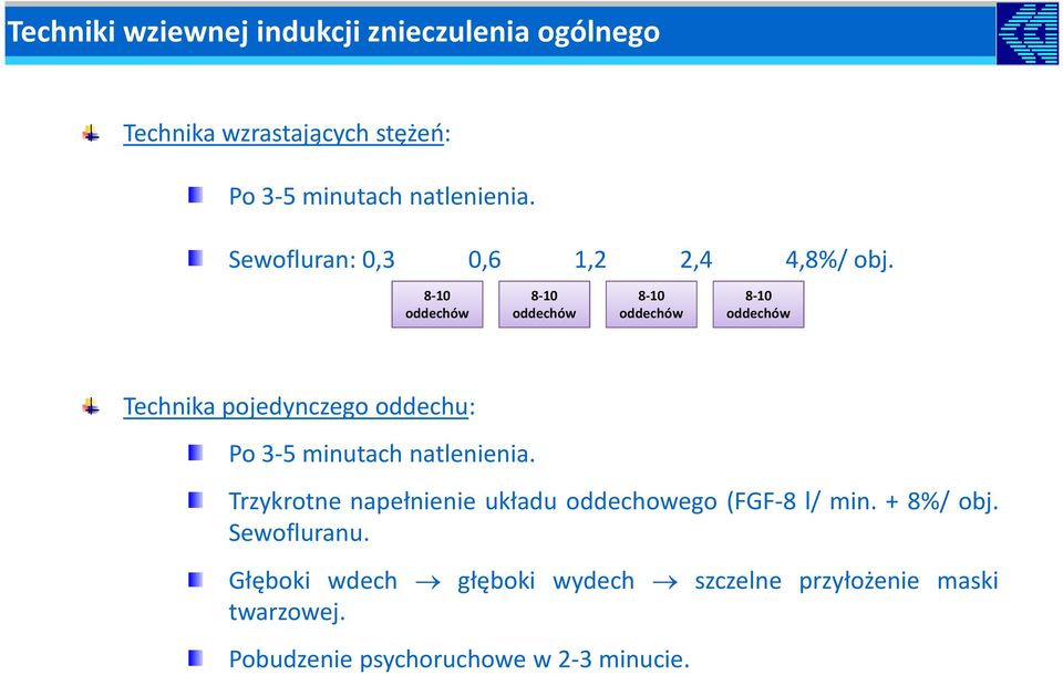 8-10 oddechów 8-10 oddechów 8-10 oddechów 8-10 oddechów Technika pojedynczego oddechu: Po 3-5 minutach