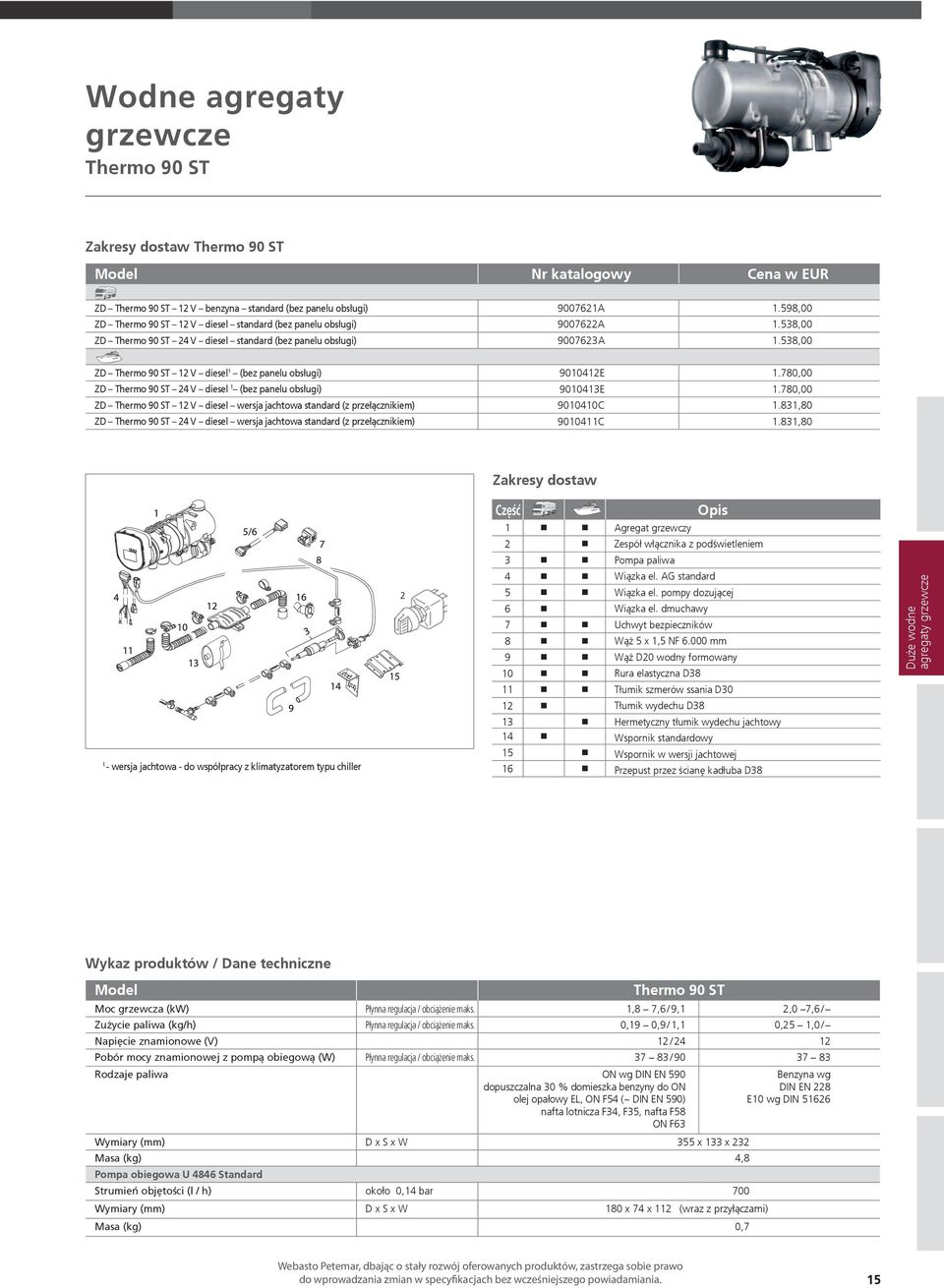 538,00 ZD Thermo 90 ST 12 V diesel 1 (bez panelu obsługi) ZD Thermo 90 ST 24 V diesel 1 (bez panelu obsługi) ZD Thermo 90 ST 12 V diesel wersja jachtowa standard (z przełącznikiem) ZD Thermo 90 ST 24