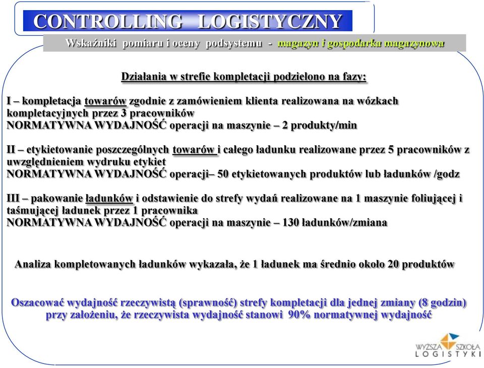 NRMATWNA WAJNŚĆ operacji 50 etykietowanych produktów lub ładunków /godz III pakowanie ładunków i odstawienie do strefy wydań realizowane na 1 maszynie foliującej i taśmującej ładunek przez 1