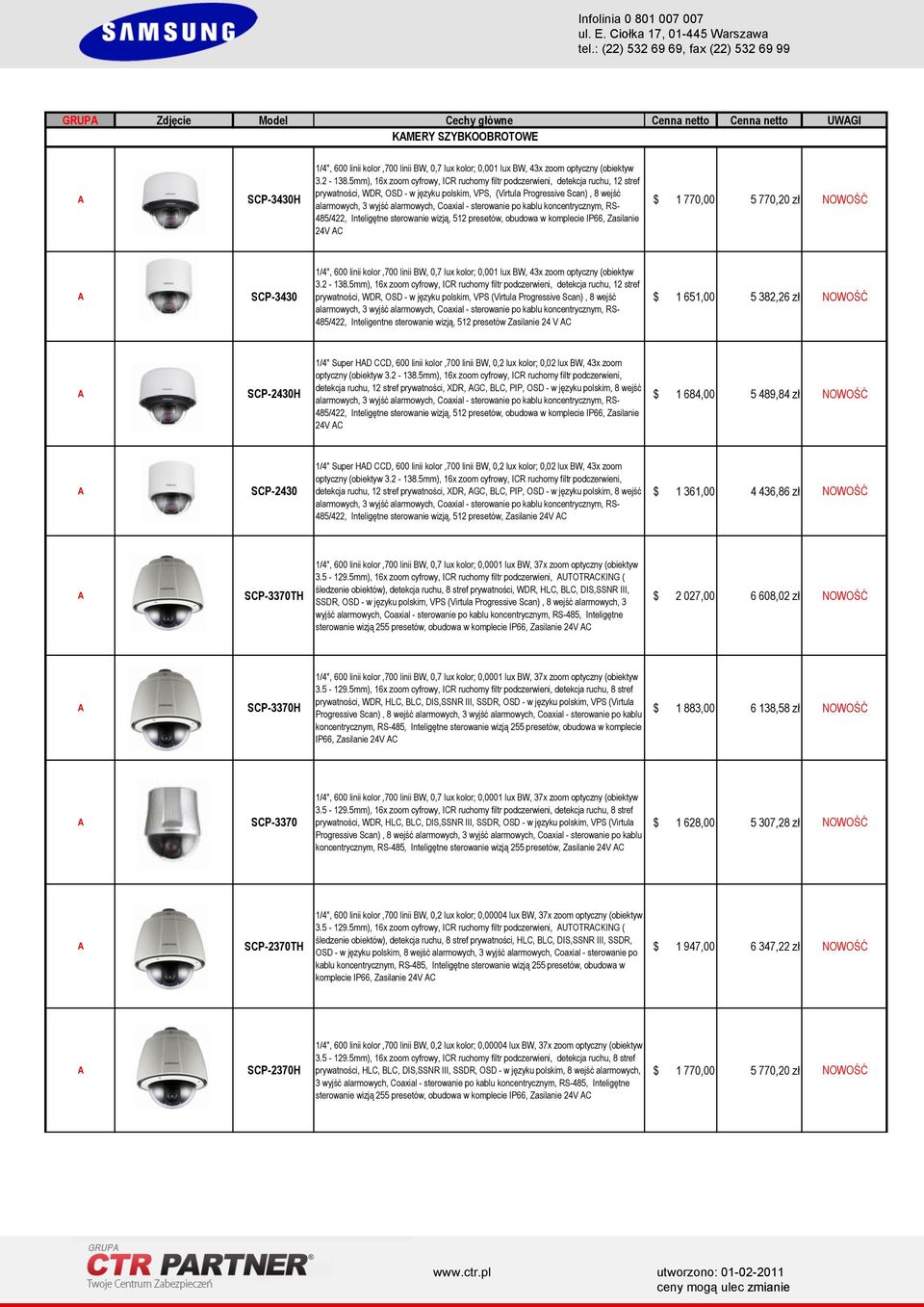 Coaxial - sterowanie po kablu koncentrycznym, RS- 485/422, Inteligętne sterowanie wizją, 512 presetów, obudowa w komplecie IP66, Zasilanie 24V C $ 1 770,00 5 770,20 zł NOWOŚĆ SCP-3430 1/4", 600 linii