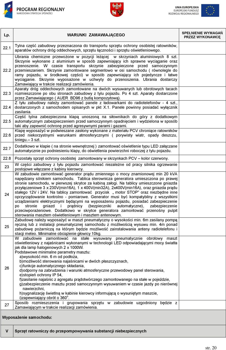 Ubrania chemiczne przewożone w pozycji leżącej w skrzyniach aluminiowych 8 szt. Skrzynie wykonane z aluminium w sposób zapewniający ich sprawne wyciąganie oraz przenoszenie.