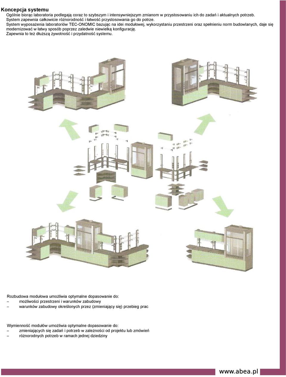 System wyposażenia laboratoriów TEC-ONOMIC bazując na idei modułowej, wykorzystaniu przestrzeni oraz spełnieniu norm budowlanych, daje się modernizować w łatwy sposób poprzez zaledwie niewielką