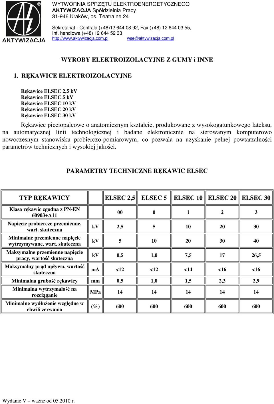 RĘKAWICE ELEKTROIZOLACYJNE Rękawice ELSEC 2,5 kv Rękawice ELSEC 5 kv Rękawice ELSEC 10 kv Rękawice ELSEC 20 kv Rękawice ELSEC 30 kv Rękawice pięciopalcowe o anatomicznym kształcie, produkowane z