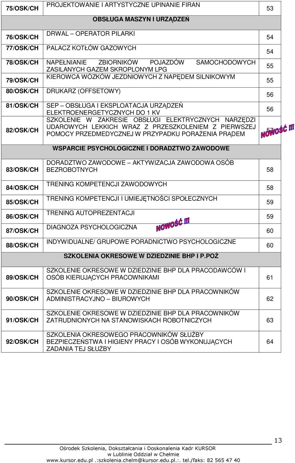 ELEKTROENERGETYCZNYCH DO 1 KV SZKOLENIE W ZAKRESIE OBSŁUGI ELEKTRYCZNYCH NARZĘDZI UDAROWYCH LEKKICH WRAZ Z PRZESZKOLENIEM Z PIERWSZEJ POMOCY PRZEDMEDYCZNEJ W PRZYPADKU PORAŻENIA PRĄDEM 54 54 55 55 56